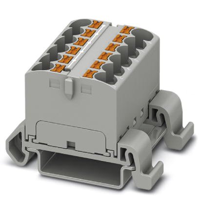 Phoenix Contact Finger-Safe Power Distribution Block; PTFIX12X4-NS35A GY; 32A; 12-Pole; Push-In Terminals; 1/1 Line/Load Terminal Openings; DIN Rail - Lengthwise Mount